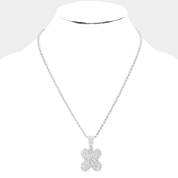Silver Monogram "X" Bubble Crystal Initial Pendant Necklace - Picture 2 of 2